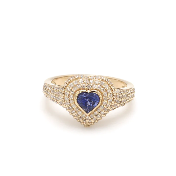 Blue Sapphire Heart Pinky Ring