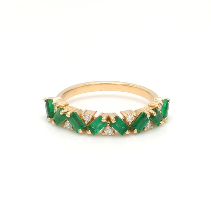 Emerald Baguette & Diamond Half Infinity Ring