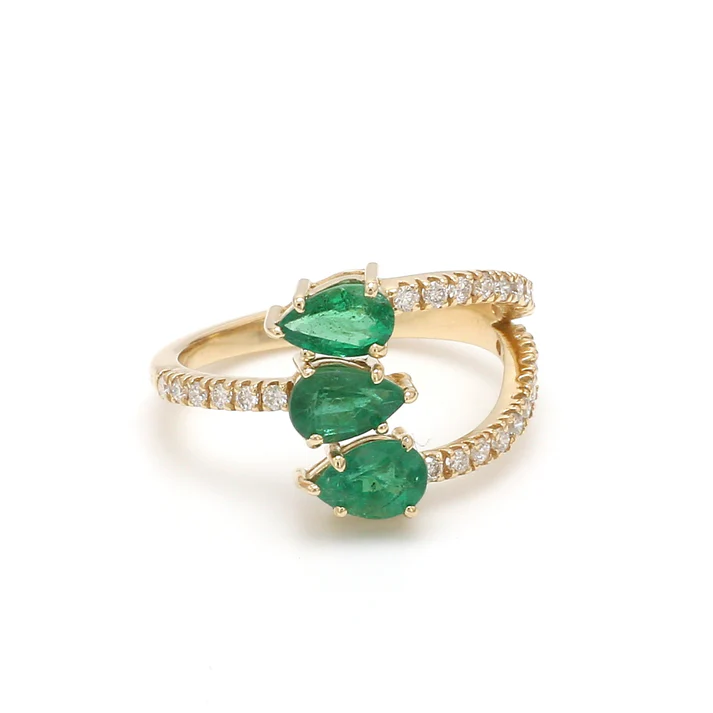 Emerald Three Pear & Diamond Ring