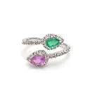 Emerald, Pink Sapphire & Diamond Pear Ring