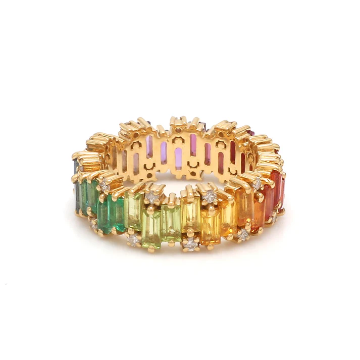 Rainbow Gemstone & Diamond Zig Zag Ring