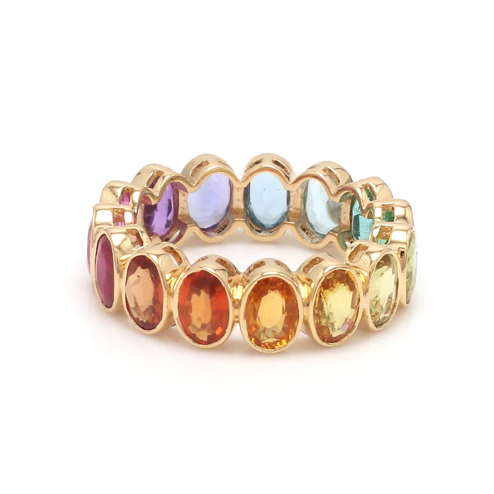 Rainbow Gemstone Bezel Oval Ring