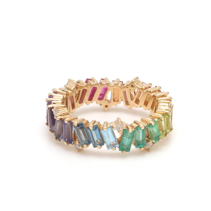 Rainbow Gemstone & Diamond Zig Zag Ring