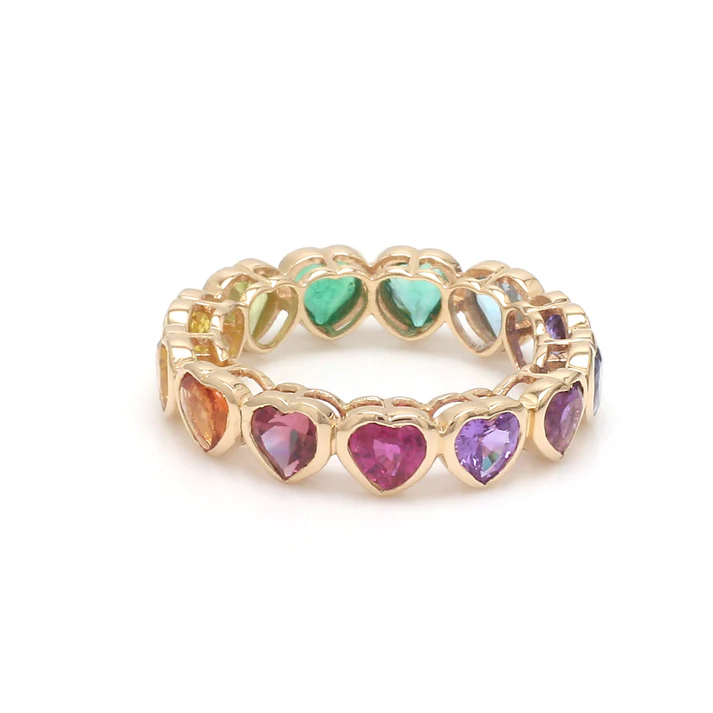 Rainbow Gemstone Heart Bezel Ring