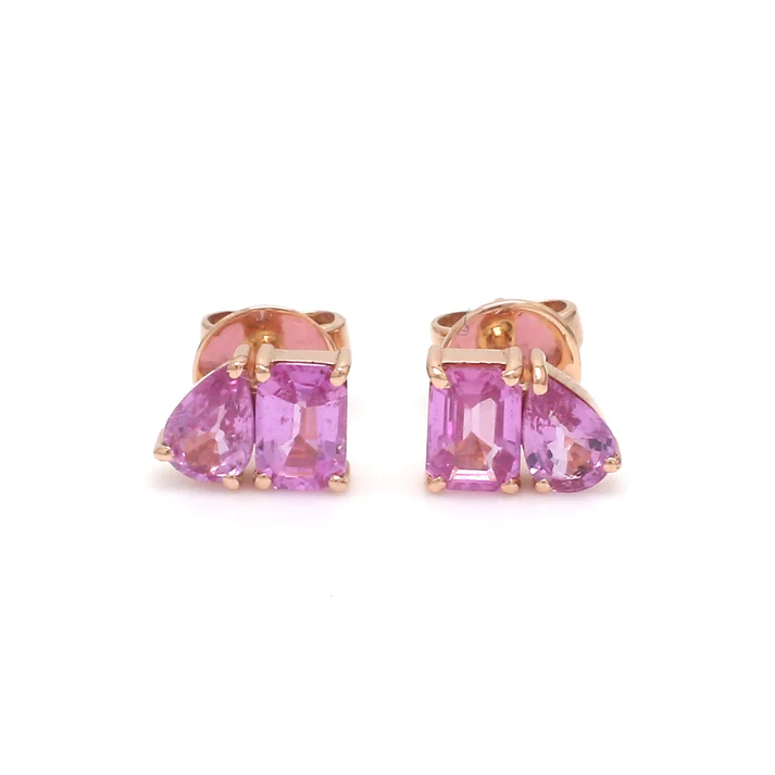 Pink Sapphire Two Stone Studs Earring