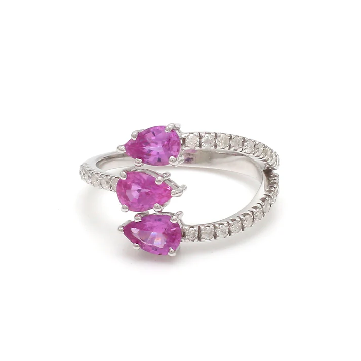 Pink Sapphire & Diamond Three Pear Ring