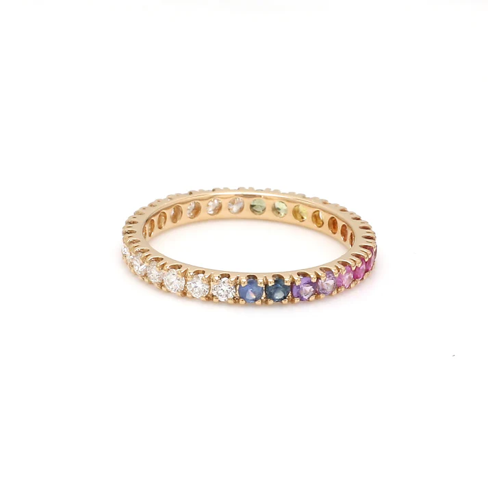 Half Diamond & Half Rainbow Sapphire Ring