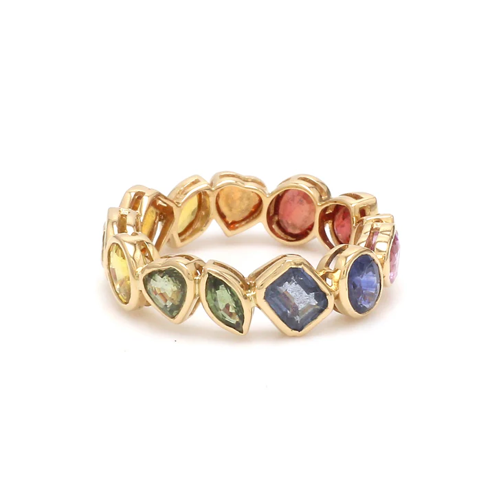 Rainbow Sapphire Mix Shape Bezel Eternity Band Infinity Ring