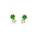 Emerald & Diamond Double Green Goddess Studs Earrings