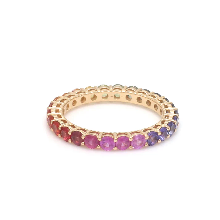 Rainbow Sapphire Round Loop Ring 