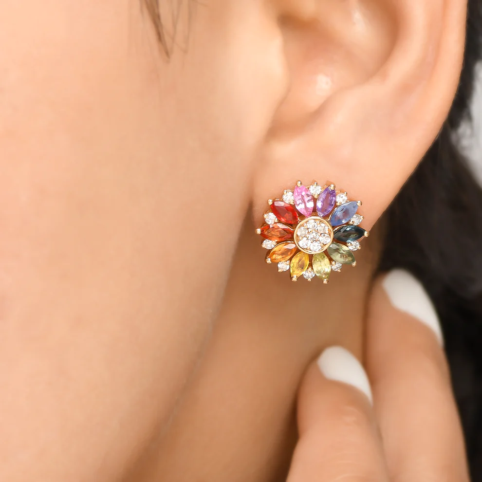 Rainbow Sapphire Marquise & Diamond Studs