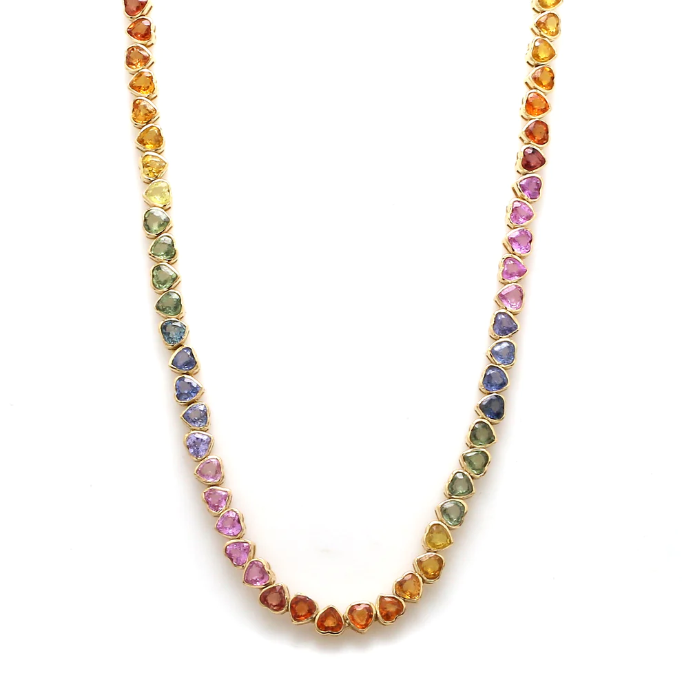 Rainbow Sapphire Upside Down Heart Necklace