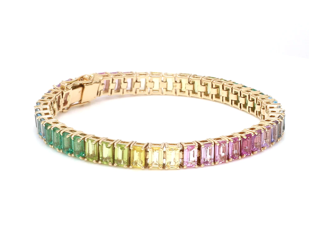 Rainbow Sapphire Emerald Cut Pastel Bracelet