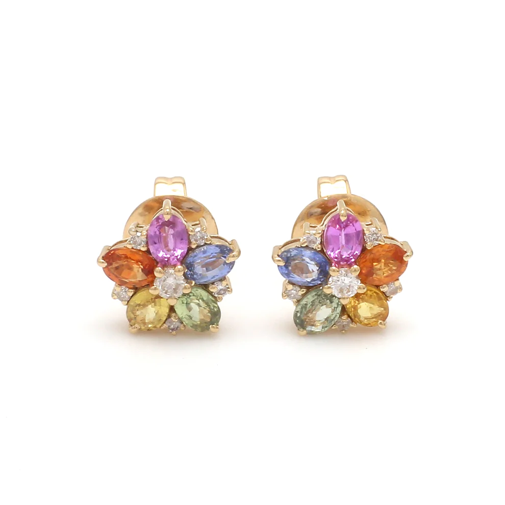 Rainbow Sapphire & Diamond Floral Studs