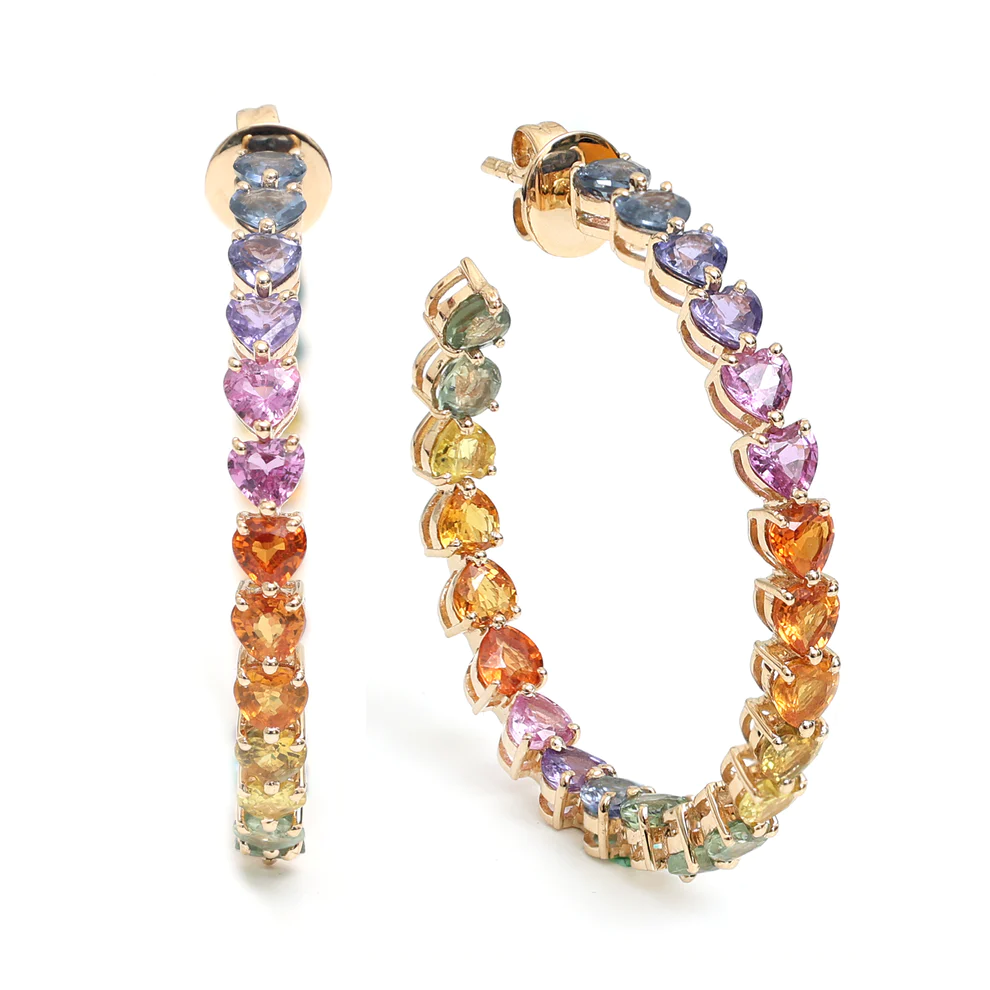 Rainbow Sapphire Heart Shape Hoops