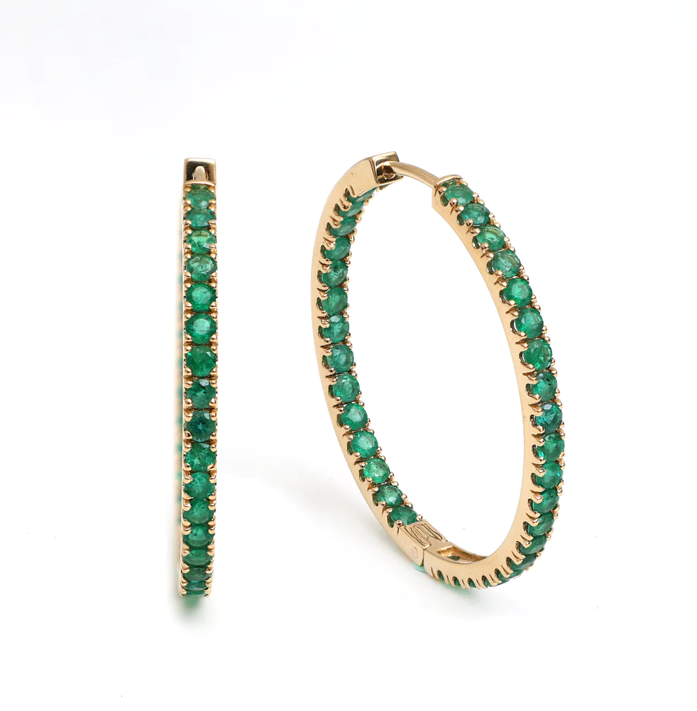 Emerald Round Thin Big Hoops 