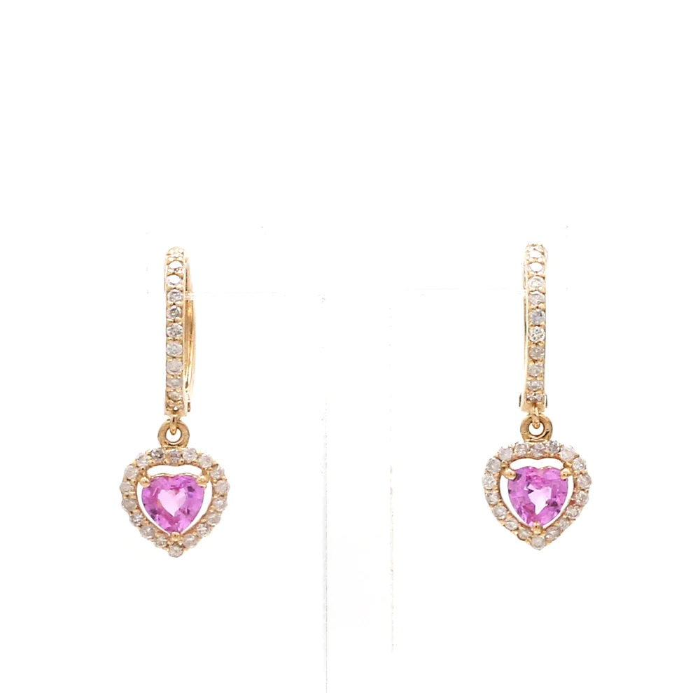 Pink Sapphire Heart Halo Diamond Mini Huggies