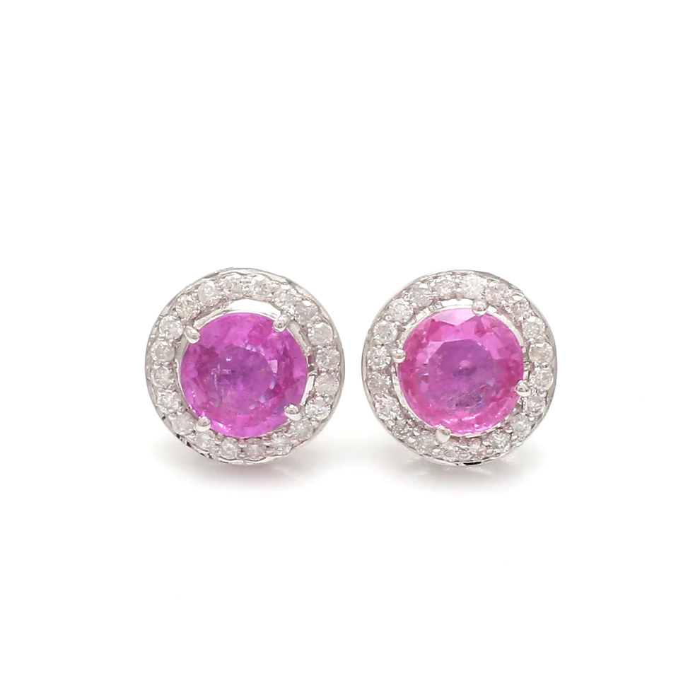 Pink Sapphire & Diamond Round Studs