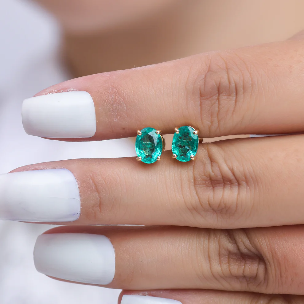 Emerald Oval Prong Studs