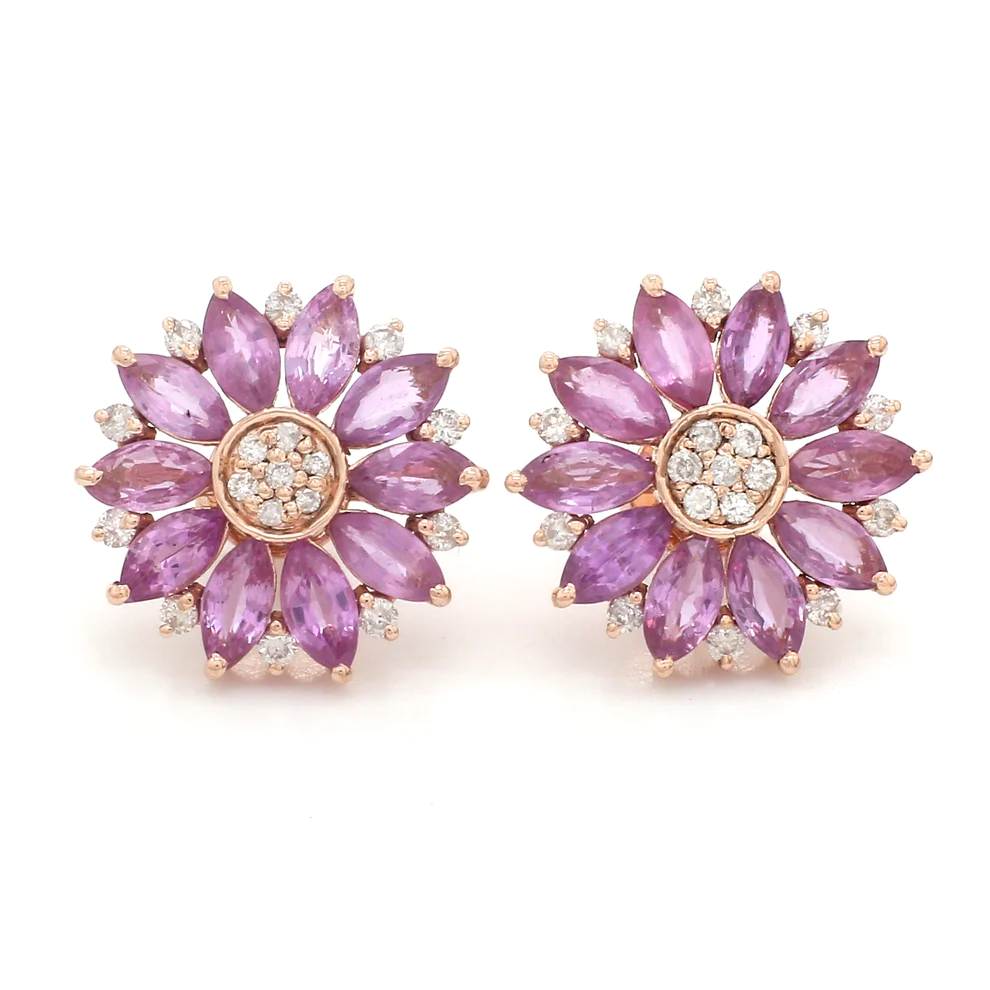 Pink Sapphire Marquise Flower Studs