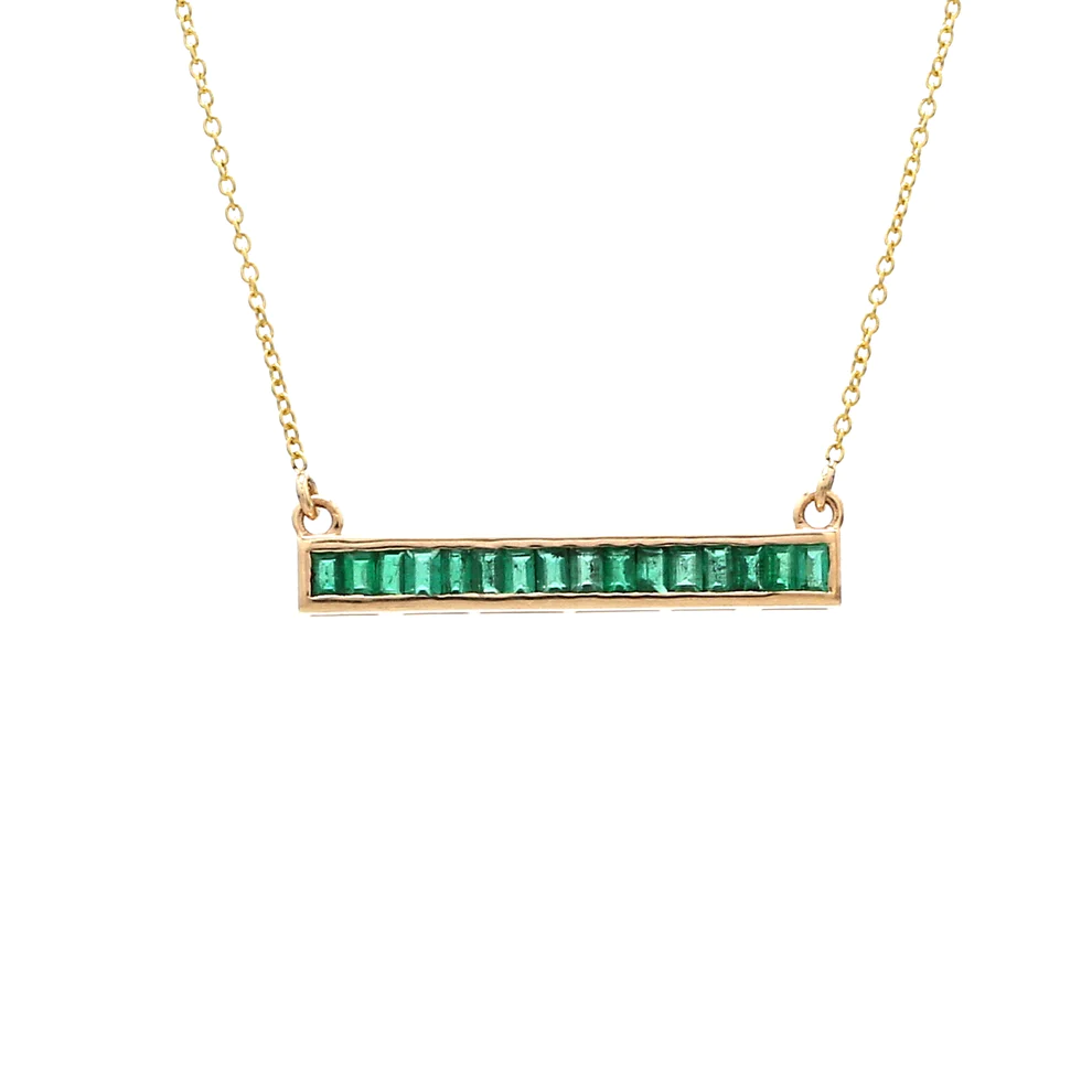 Emerald Baguette Bar Necklace