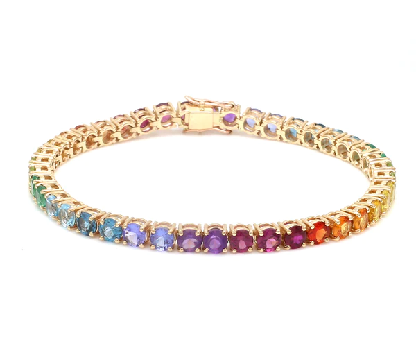 Rainbow Gemstone Big Round Tennis Bracelet