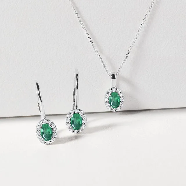 Emerald & Diamond Halo Set