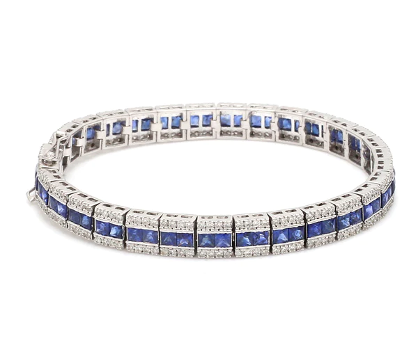 Blue Sapphire & Diamond Princess Bracelet