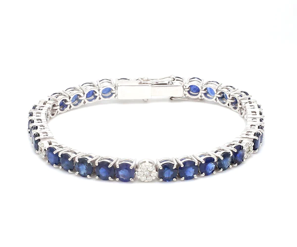 Blue Sapphire & Diamond Round Classic Bracelet