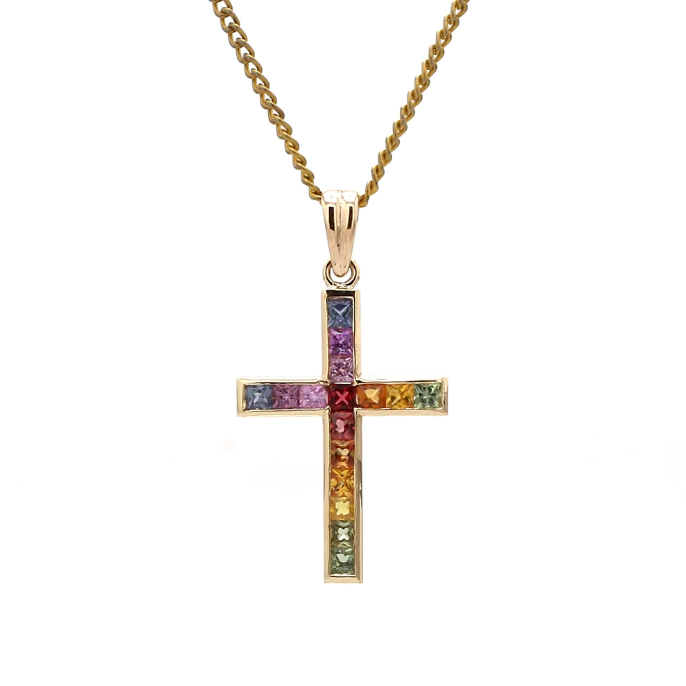 Rainbow Sapphire Cross Pendant