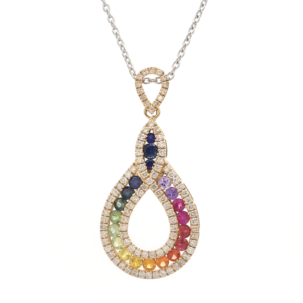 Rainbow Sapphire Pear Swirl Channel Pendant