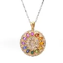 Rainbow Sapphire & Diamond Oval Disc Pendant