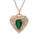 Emerald Pear With Diamond Heart Necklace