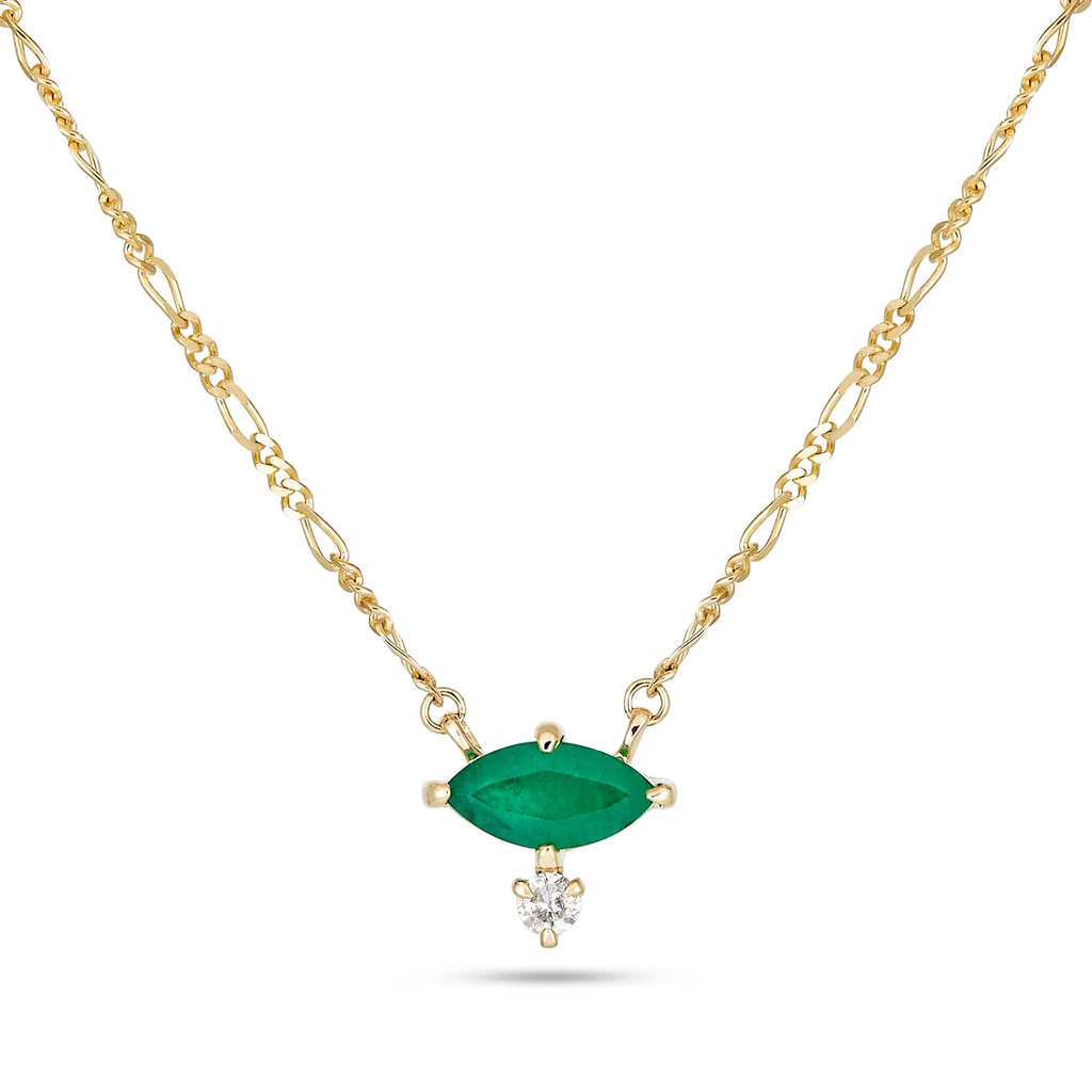 Emerald Solitaire Marquise & Diamond Necklace