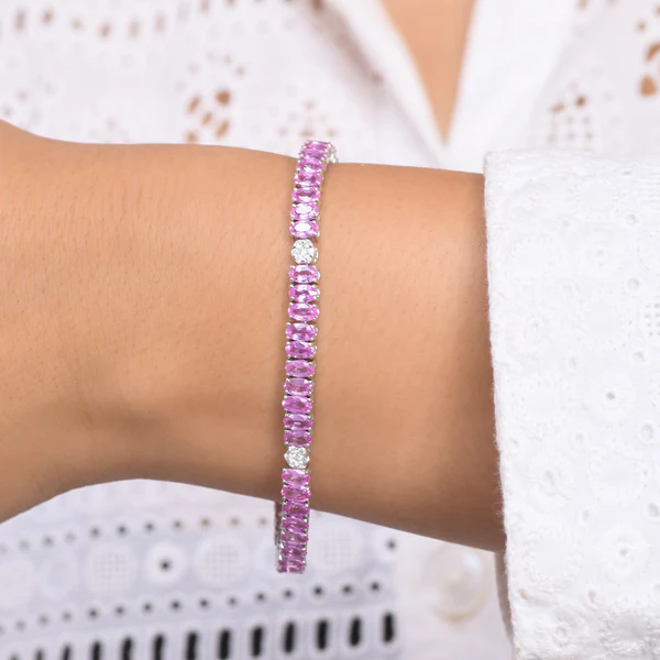 Pink Sapphire Oval & Big Diamond Bracelet