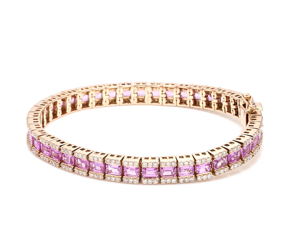 Pink Sapphire & Diamond Horizontal Bracelet