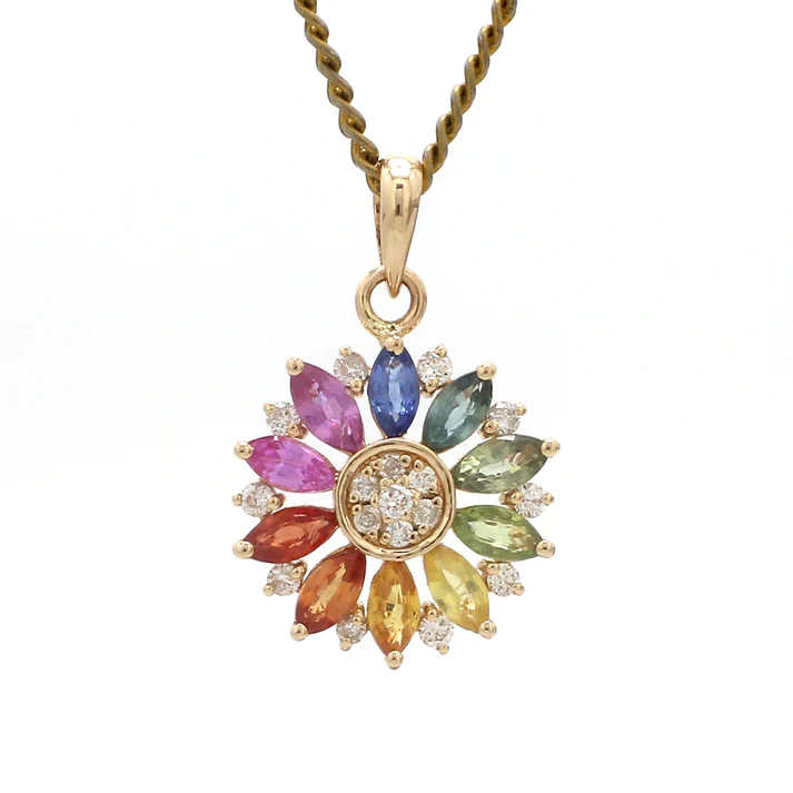 Rainbow Sapphire & Diamond Flower Pendant