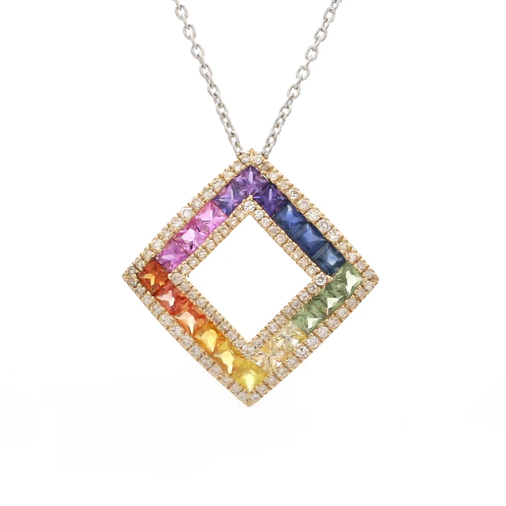 Rainbow Sapphire & Diamond Kite Pendant