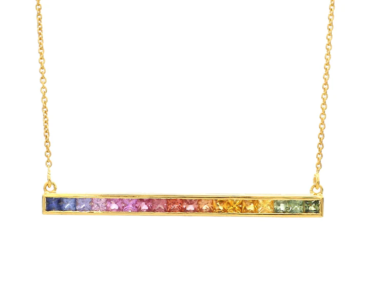 Rainbow Sapphire Horizontal Bar Pendant