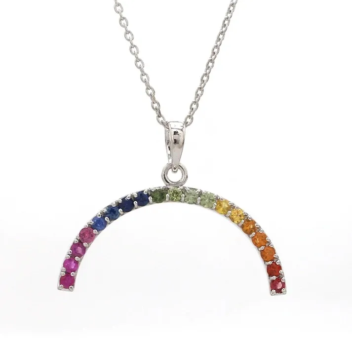 Rainbow Sapphire Half Moon Pendant