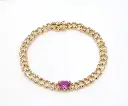  Pink Sapphire Heart Link Cuban Chain Bracelet