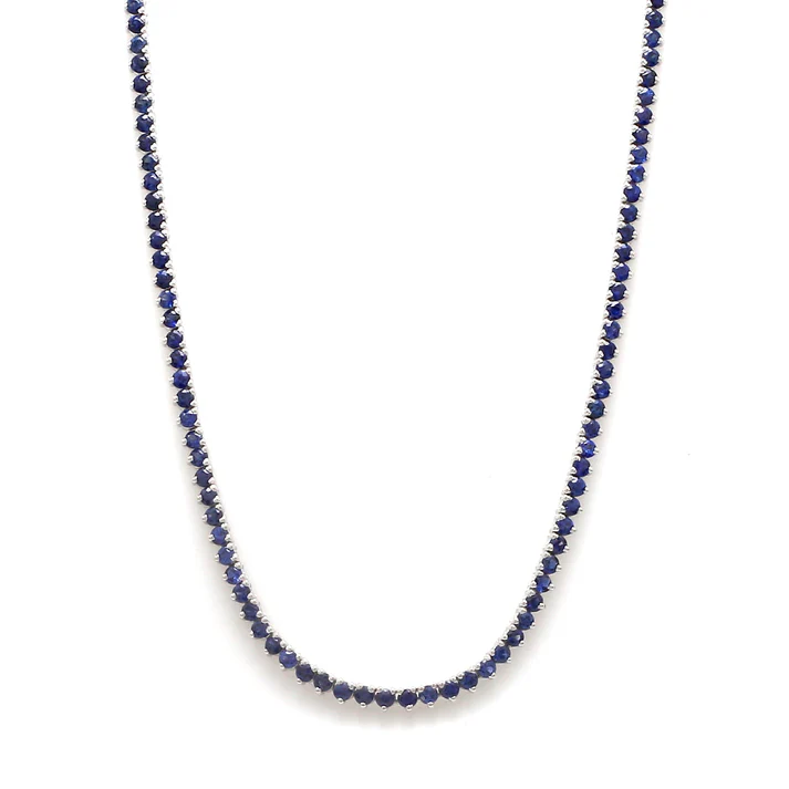 Blue Sapphire Round Small Tennis Necklace