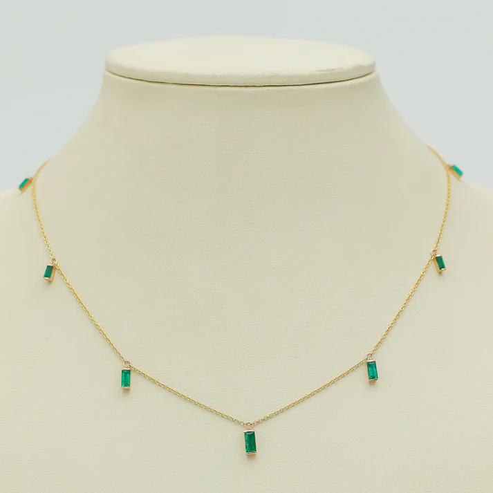 Emerald Bar Baguette Hanging Chain Necklace