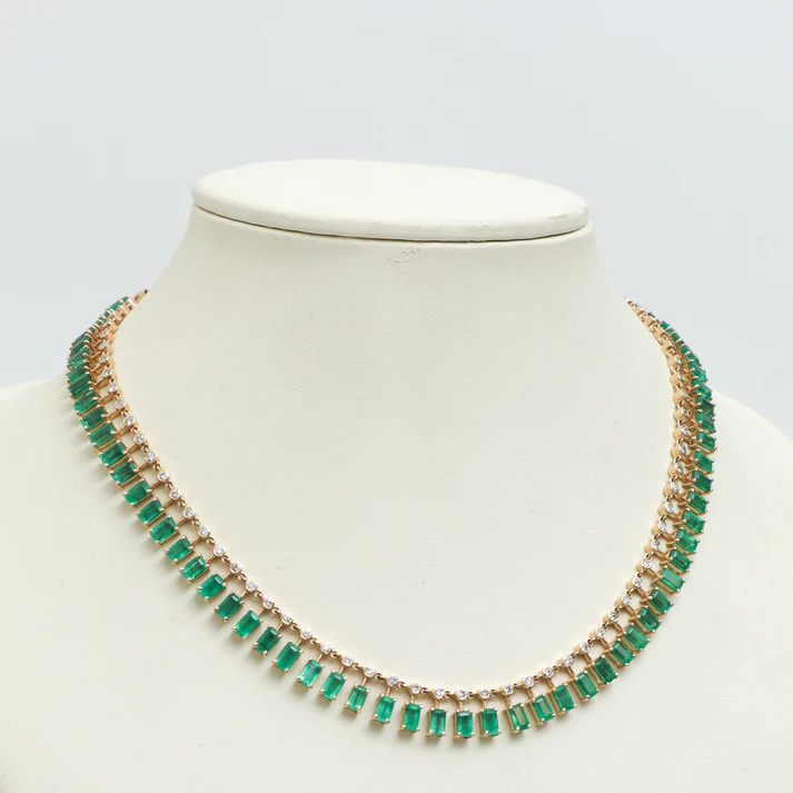 Emerald Baguette Dot and Dash Necklace