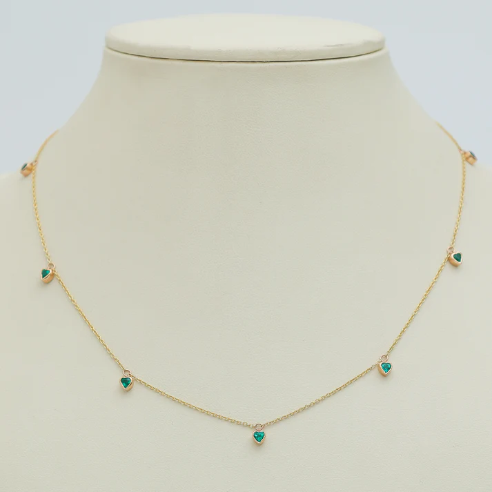 Emerald Bezel Heart Hanging Chain Necklace