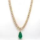 Diamond & Emerald Pear Solitaire Cuban Chain Necklace