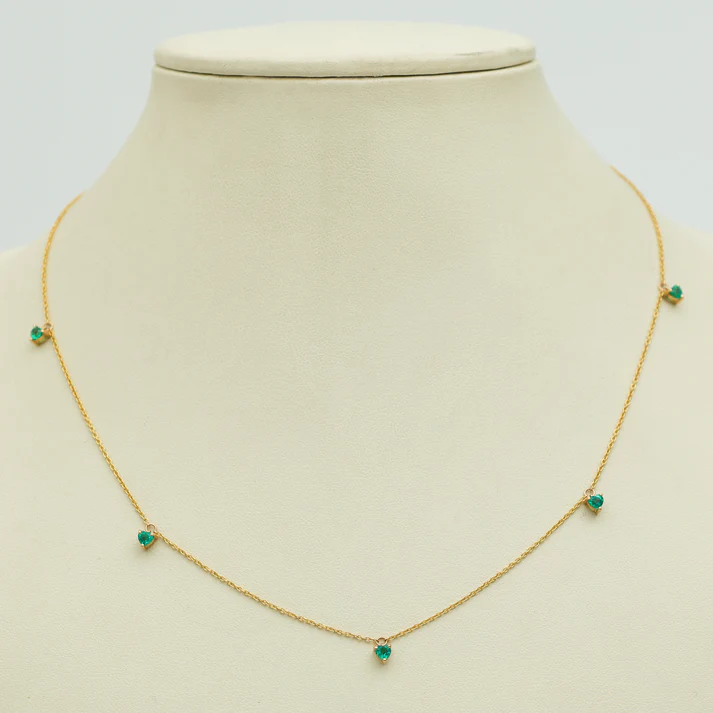 Emerald Prong Heart Charm Necklace