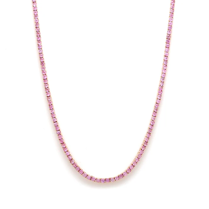 Pink Sapphire Thin Tennis Necklace