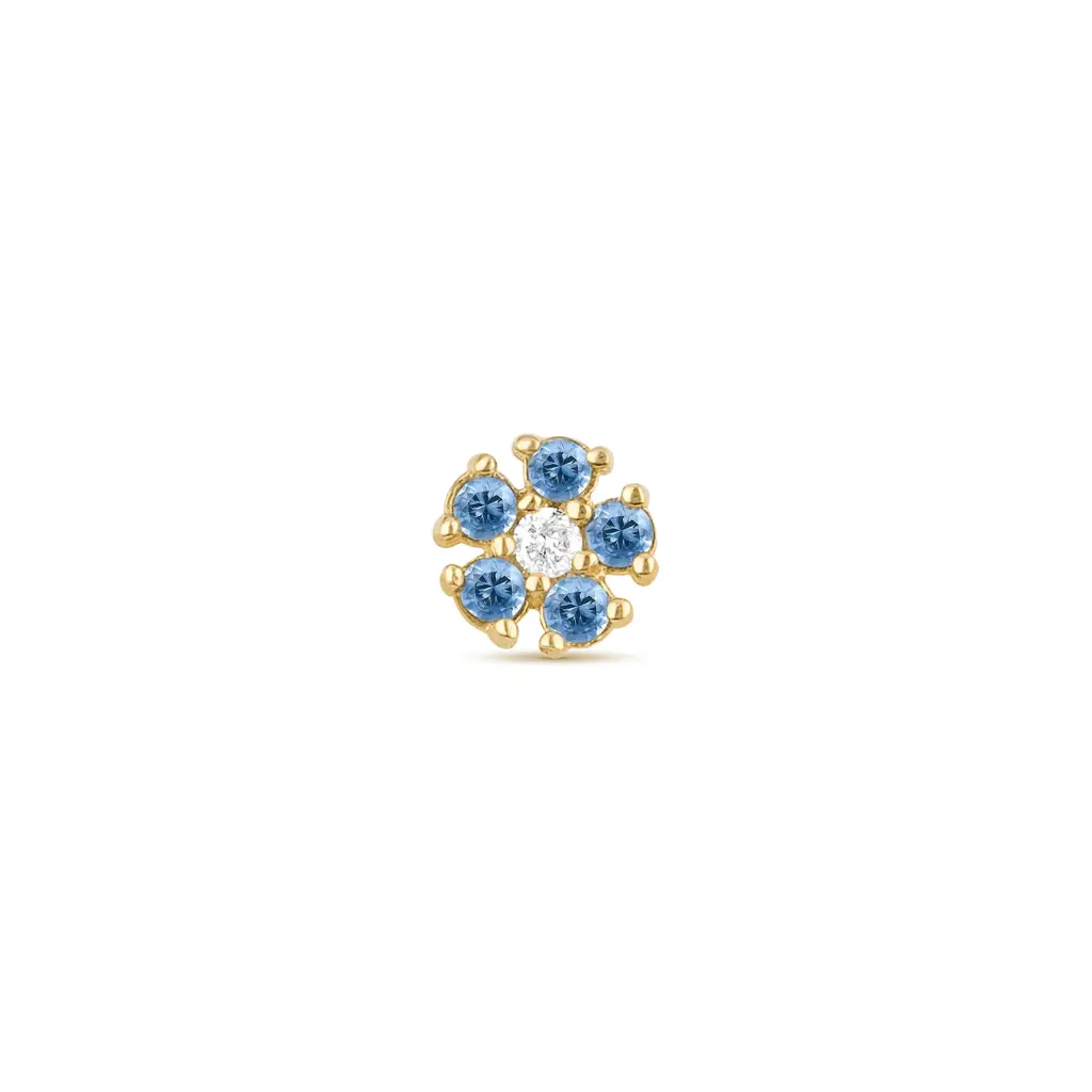 Small Blue Sapphire & Diamond Flower Studs