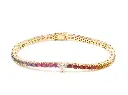 Rainbow Sapphire Heart Diamond Tennis Bracelet